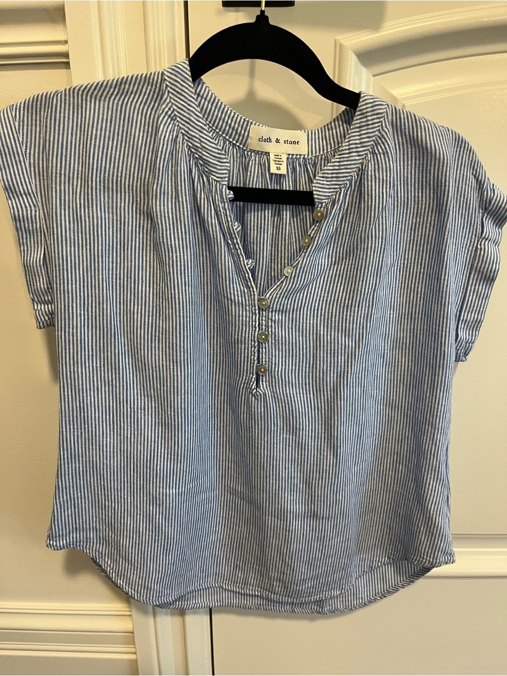 cloth & stone Light Blue and White Striped Buttoned Top